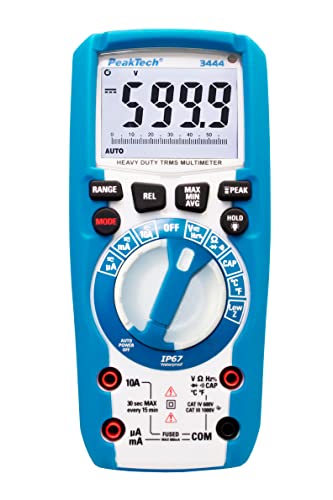 PeakTech 3444 – True RMS Digital Multimeter, Wasserdicht (IP67), 6000 Counts, Extrem Robustes Gehäuse, Handmultimeter, LED-Lampe, Spannungsmesser, Durchgangsprüfer, Messgerät, Strom - CAT III 1000 V von PeakTech