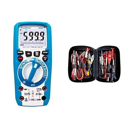 PeakTech 3444 – True RMS Digital Multimeter & Peak Tech P 8200 – Messzubehör Set für Digital Multimeter, Prüfkabel Set, Elektronik Sortiment mit Prüfkabel - 14-teilig inkl. Tasche von PeakTech