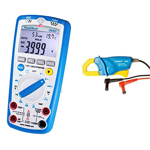 PeakTech 3690 – Digitales 5-in-1 Multimeter, Luxmeter, Schallpegelmessgerät & Stromzangenadapter 200 A AC für Digitalmultimeter, 1 Stück, P 4200, Blau von PeakTech