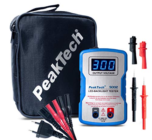 PeakTech 5002 – LED Tester 0-300V DC, LED Lampen und Bauteil Prüfer mit Softanlauf, TV Backlight Beleuchtungstester inkl. Zubehör, Testwerkzeug, Licht Reparatur, Automatische Ausgangsspannung von PeakTech