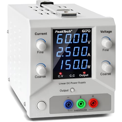 PeakTech 6170 - Labornetzteil 0-60 V / 0-2,5 A DC SELV linear Netzteil mit Trenntransformator, Labornetzgerät von PeakTech
