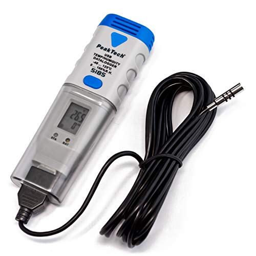 PeakTech P5185 – USB Datenlogger für Temperatur, Luftfeuchtigkeit und Gleichspannung – Klimadatenlogger mit 32.000 Messwerten – Datenlogger für Spannung mit LCD-Display und externem Sensor von PeakTech