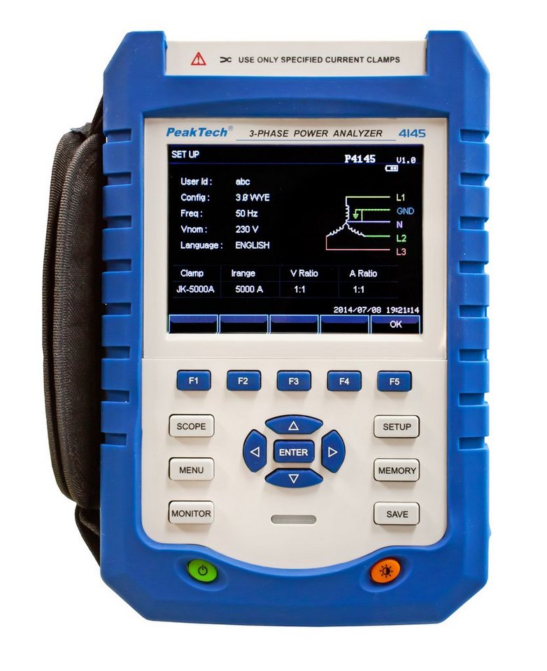 PeakTech Energiekostenmessgerät PeakTech P 4145: 3-Phasen Netzanalysator, TFT-Anzeige, Datenlogger, 1-tlg. von PeakTech