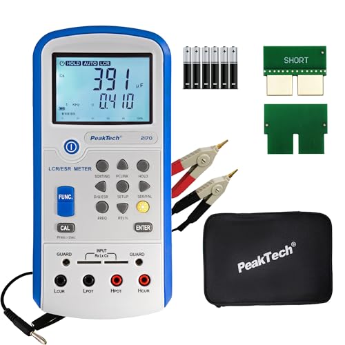 PeakTech 2170 LCR Meter - ESR Meter mit USB inkl. Software - Frequenz 1/120 Hz, 1/10/100 kHz - Komponententester mit Auto-Erkennung - Digitales Multimeter für Kapazitätsmessung mit LCD-Anzeige von PeakTech