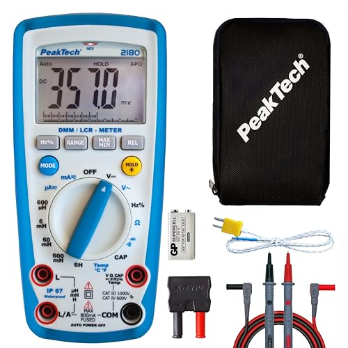 PeakTech 2180 – Digitales Multimeter mit LCR-Meter, Widerstand, Kapazität, Induktivität, Messgerät, 6000 Counts, Autorange, Strommessgerät, beleuchtetes LCD-Display - CAT III 1000 V, blau und weiß von PeakTech