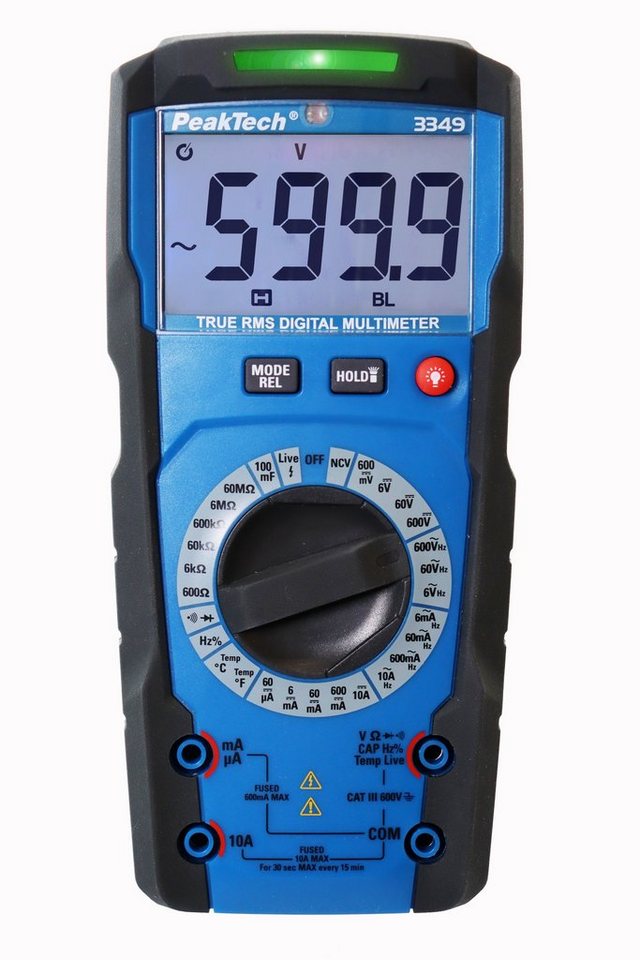 PeakTech Multimeter »PeakTech 3349: Profi True RMS Digitalmultimeter ~ Man. Range ~ 6.000 Counts ~ 600V, 10A AC/DC mit LED Leuchte« von PeakTech