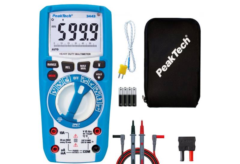 PeakTech Multimeter PeakTech 3443: Profi Digitalmultimeter ~6.000 Counts ~1000V, 10A AC/DC von PeakTech
