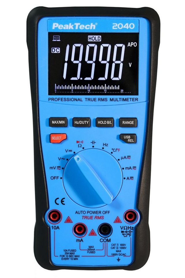 PeakTech Multimeter PeakTech P 2040: True RMS 1000 V Digitalmultimeter 20.000 Counts, USB, (1 St) von PeakTech