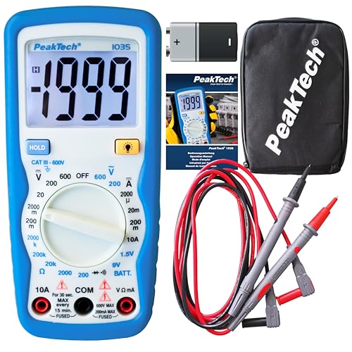 PeakTech Kompaktes Digital-Multimeter P1035 zur Messung von Spannung, Gleichstrom und Widerstand, Blau, Weiß von PeakTech