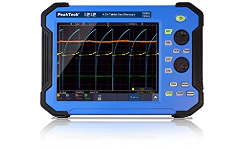 PeakTech 1212 – Tragbares 4-Kanal Oszilloskop, Tablet oscilloscope, 8" Touchscreen, Elektronisches Messgerät, Multimeter, Digitales 100 MHz Akku Oszilloskop, max. Abtastrate 1 GS/s / 400V - CAT II von PeakTech
