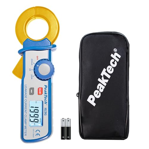 PeakTech P1636 – Strommesszange für Leckstrommessung mit 2000 Counts und Auflösung bis 100 µA – Leckstromzange mit LCD-Display und Data -Hold Funktion – Für AC bis 200 A / 600 V – CAT II von PeakTech