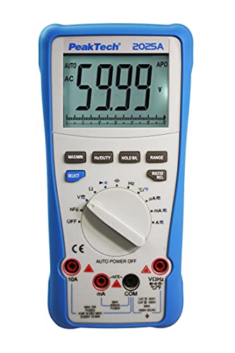 PeakTech 2025 A – True RMS Digital Multimeter, 6.000 Counts, integrierte Datenschnittstelle mit Software, Messgerät für Widerstand, Kapazität, Diode, Durchgangsprüfer, 1000V - 10A AC/DC - CAT III von PeakTech