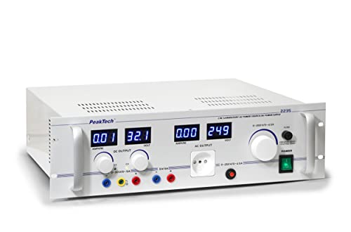 PeakTech P2235 – Professionelles Labornetzgerät – Netzgerät regelbar von 0-250V 5A AC / 30V 5A DC – Labornetzteil für Labor Stromversorgung – 19" Rack Einbaufähig – Mit Typ C-Steckdose und 4mm Buchsen von PeakTech
