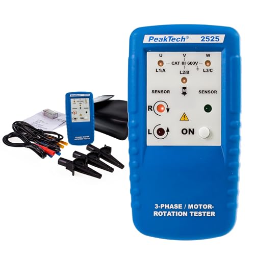 PeakTech 2525 Drehfeldmessgerät 3 Phasen, Drehrichtungsanzeiger/Digital Drehfeld Messgerät für Kraftstrom Motor und Phasenprüfer für Drehstrom, Drehfeldmesser mit LED Anzeige, P 2525 von PeakTech