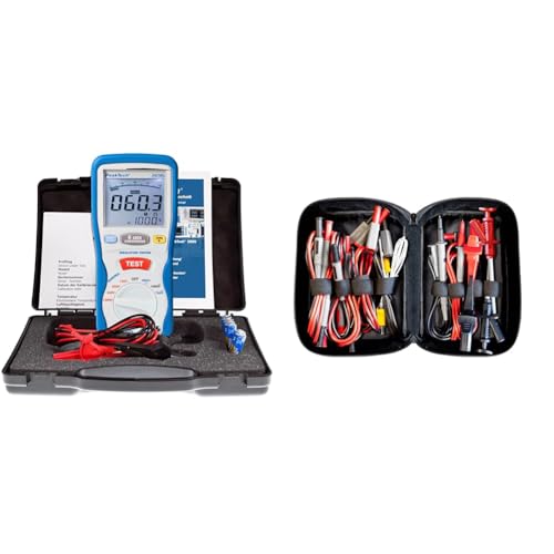 PeakTech P 2695 2695, Digitaler Isolationsmesser, 3 ½-stellig, 125/250/500/1000 V & P 8200 – Messzubehör Set für Digital Multimeter, Elektronik Sortiment mit Prüfkabel - 14-teilig inkl. Tasche von PeakTech