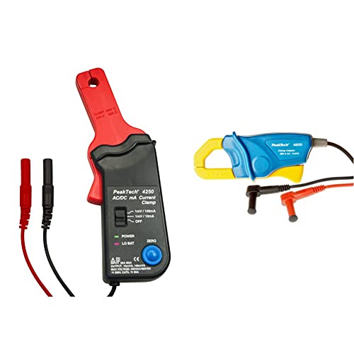 PeakTech P 4250 4250 - Stromzangen-Adapter für Multimeter bis zu 60 in AC/DC mit 4 mm Steckern - CAT III 300V & Stromzangenadapter 200 A AC für Digitalmultimeter, 1 Stück, P 4200, Blau von PeakTech