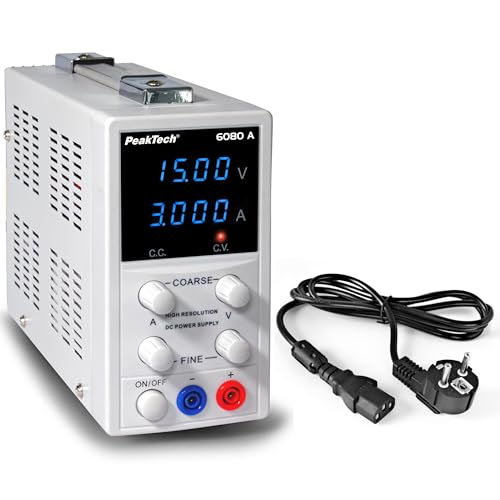 PeakTech 6080 A – Hochauflösendes Labornetzteil 0-15V / 0-3A DC – Professionelles Labornetzgerät mit LED-Display – Hochwertiges Labor Netzteil mit 1mA und 10mV Auflösung – 54W von PeakTech