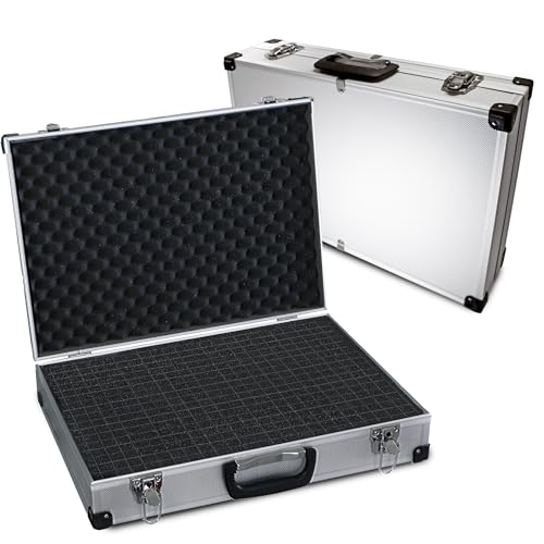 PeakTech 7270, Flightcase mit gepolstertem Schaumstoff, abschließbarer Aufbewahrungskoffer, tragbare Aluminiumbox mit schützendem Würfelschaumstoff, Universal-Alukoffer, extragroß (500 x 350 x 120 mm) von PeakTech