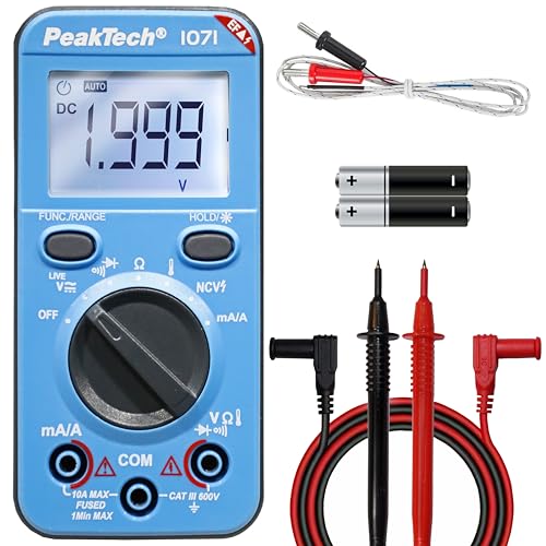 PeakTech P1071 – Digital Multimeter 10A AC/DC mit Auto-Range Funktion – Hochwertiges Digitales Multimeter mit 2.000 Counts LCD-Anzeige – Robustes Strommessgerät bis 600V – CAT III 600V von PeakTech