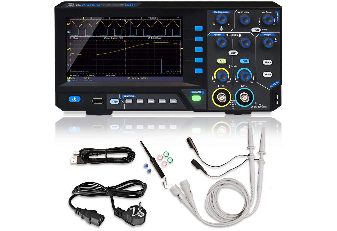 PeakTech Spannungsprüfer P 1401 10 MHz / 2 CH ~ 100 MS/s ~ Digital Speicheroszilloskop von PeakTech