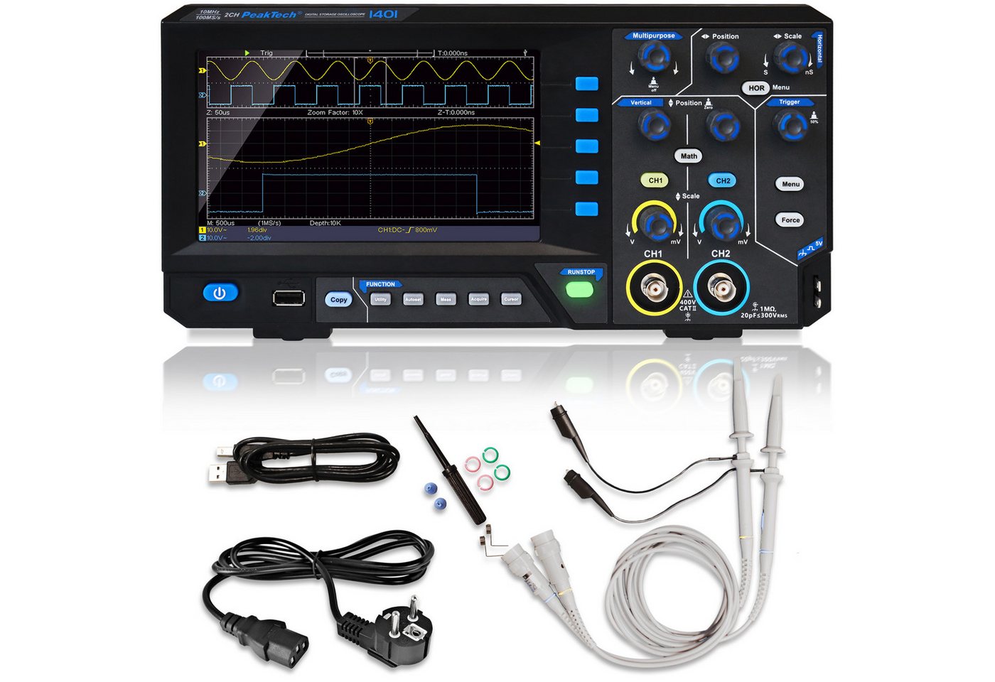 PeakTech Spannungsprüfer P 1401 10 MHz / 2 CH ~ 100 MS/s ~ Digital Speicheroszilloskop PeakTech Spannungsprüfer P 1401 10 MHz / 2 CH ~ 100 MS/s ~ Digital Speicheroszilloskop von PeakTech