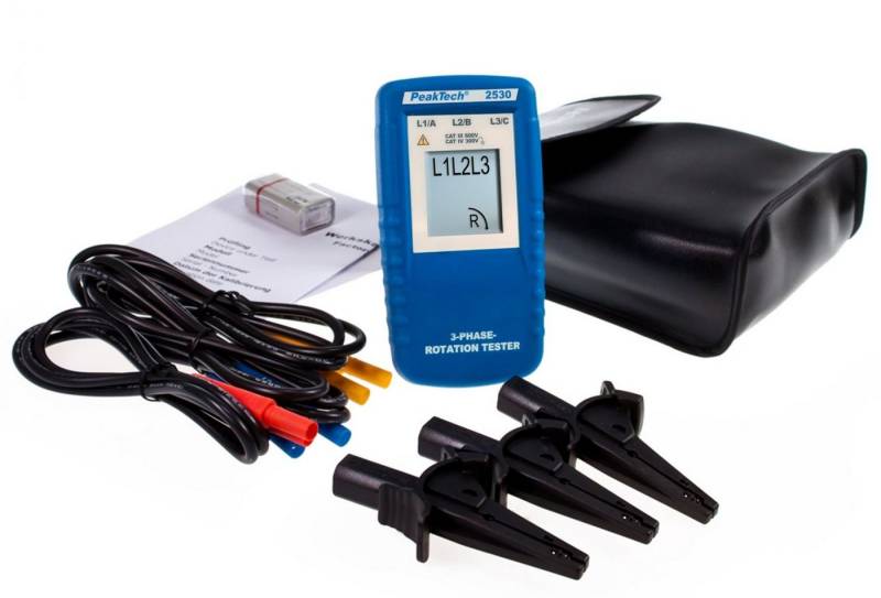 PeakTech Spannungsprüfer PeakTech® P 2530: 3-Phasen Drehrichtungsanzeiger mit LCD Anzeige, (1 St) von PeakTech