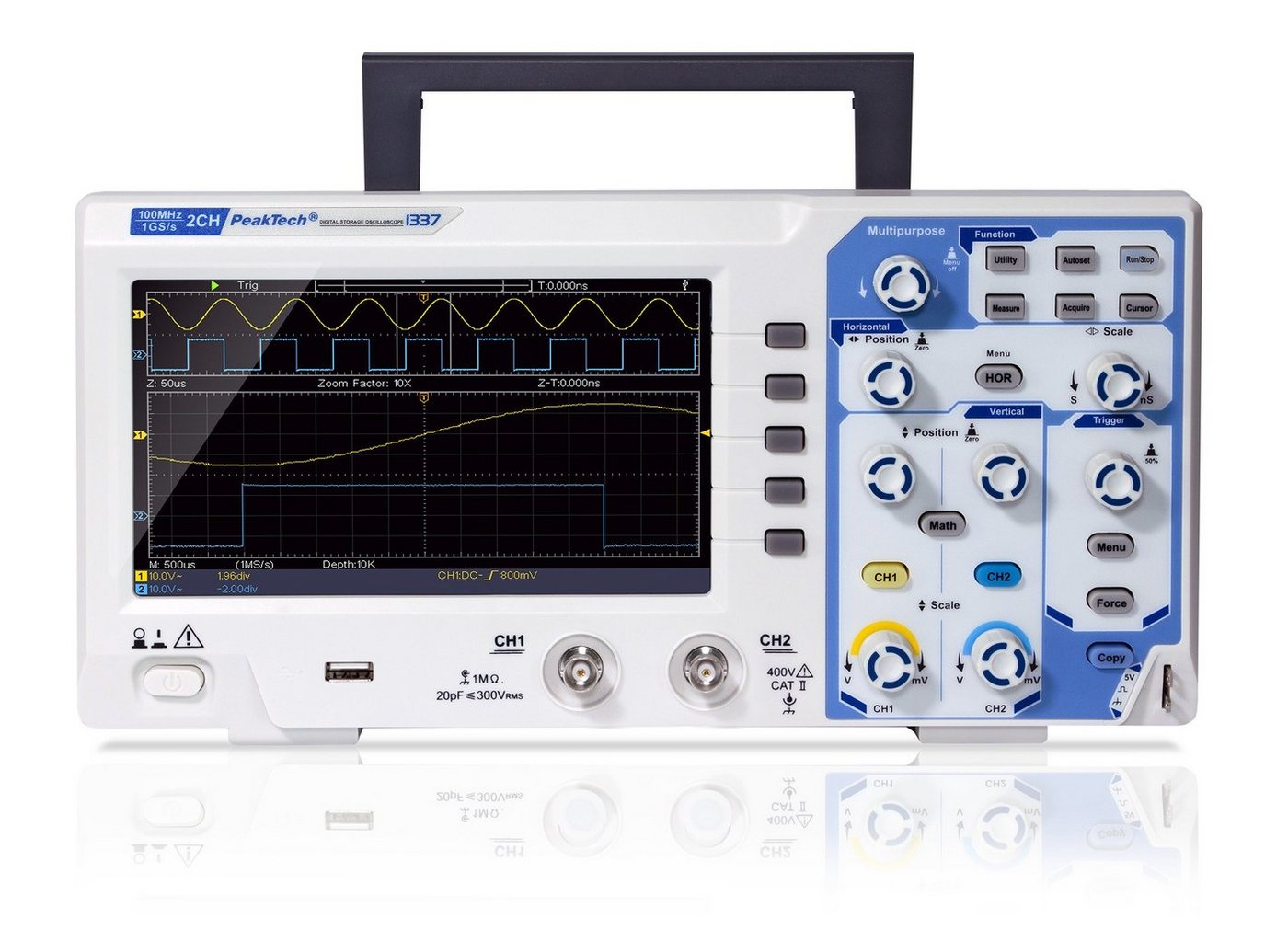 PeakTech Spannungsprüfer PeakTech 1337: 100 MHz / 2 CH ~ 1 GS/s ~ Digital Speicheroszilloskop, (1 St) von PeakTech