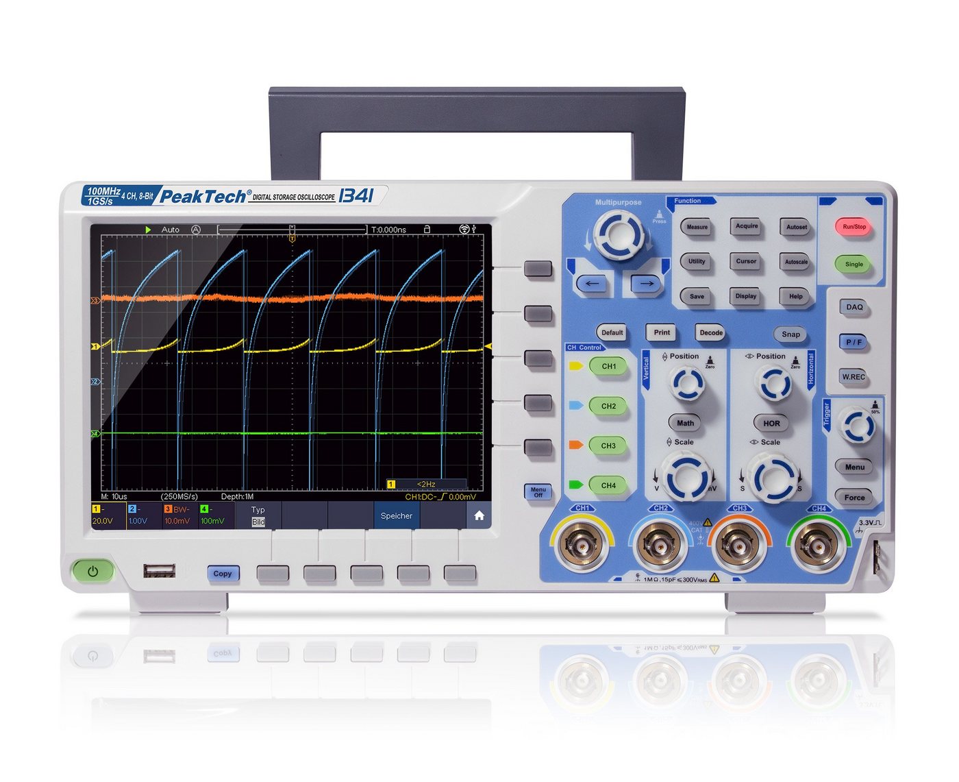 PeakTech Spannungsprüfer PeakTech 1341: 100 MHz/4 CH ~ 1 GS/s ~ Digital Oszilloskop, (1 St) von PeakTech