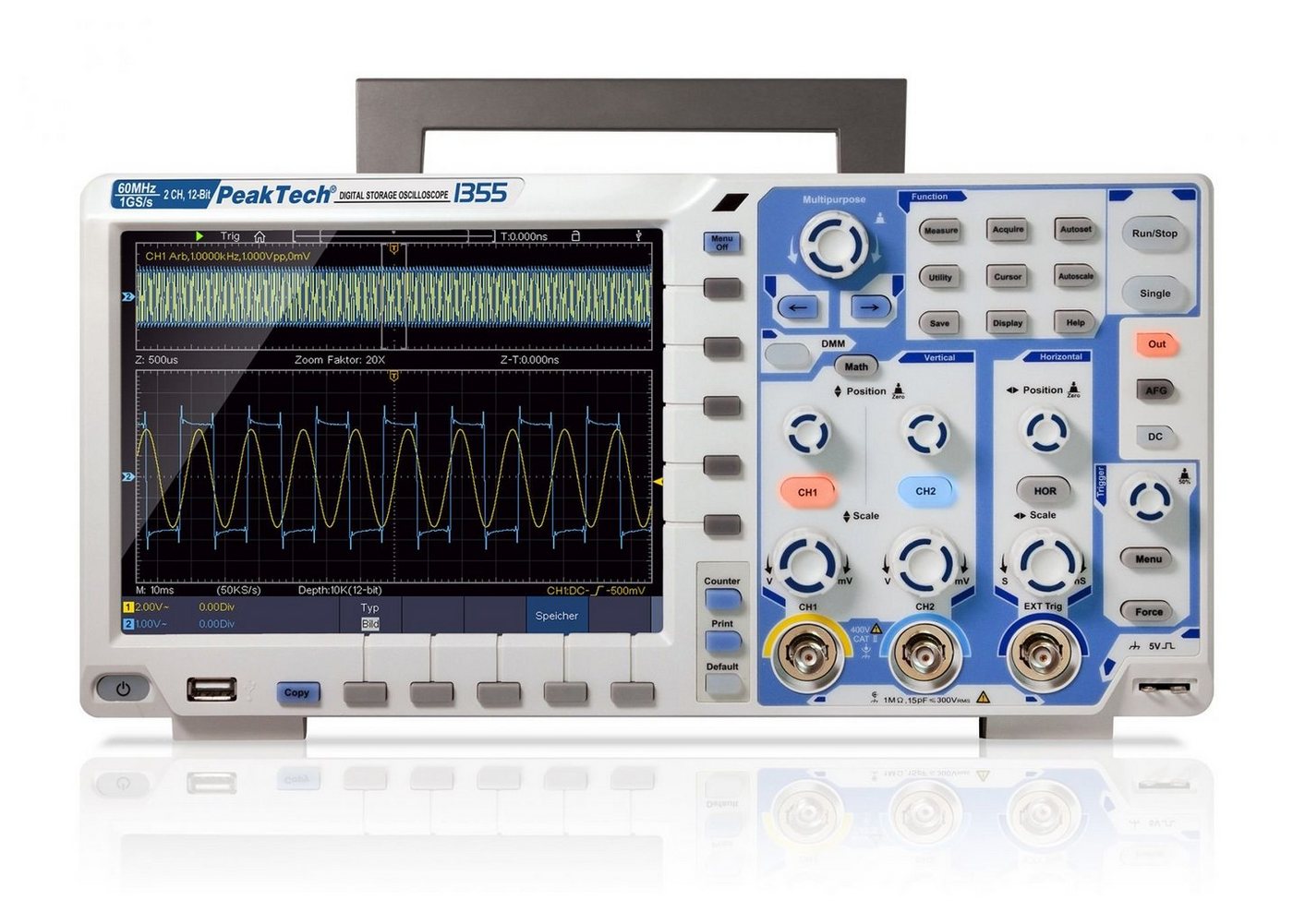 PeakTech Spannungsprüfer PeakTech 1355: 60 MHz / 2 CH ~ 1 GS/s ~ Digital Speicheroszilloskop von PeakTech