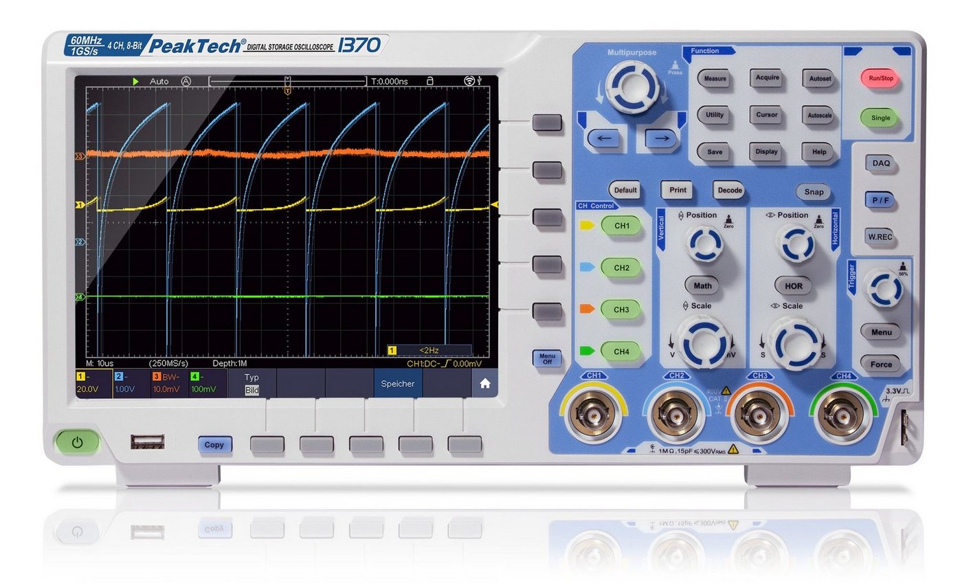 PeakTech Spannungsprüfer PeakTech 1370: 60MHz/4CH ~ 1GS/s ~ mit Touch Screen, DMM, Decoder, VGA von PeakTech