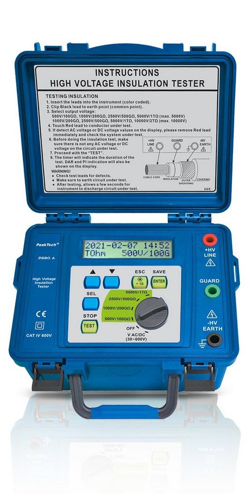 PeakTech Spannungsprüfer PeakTech P 2680 A» Isolationsmessgerät ~ Hochspannung, 5000 V / 1 TOhm, (1 St) von PeakTech