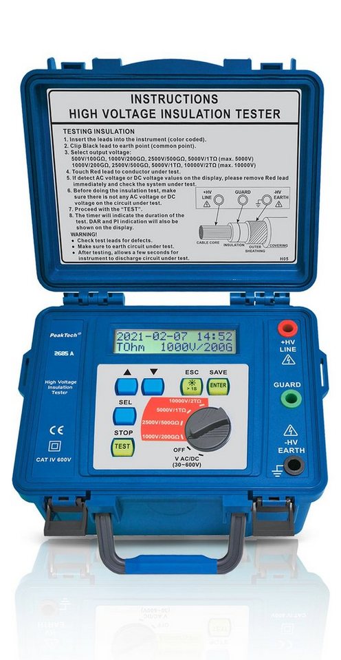PeakTech Spannungsprüfer PeakTech P 2685 A: Isolationsmessgerät ~Hochspannung, 10000 V / 2 TOhm, (1 St) von PeakTech