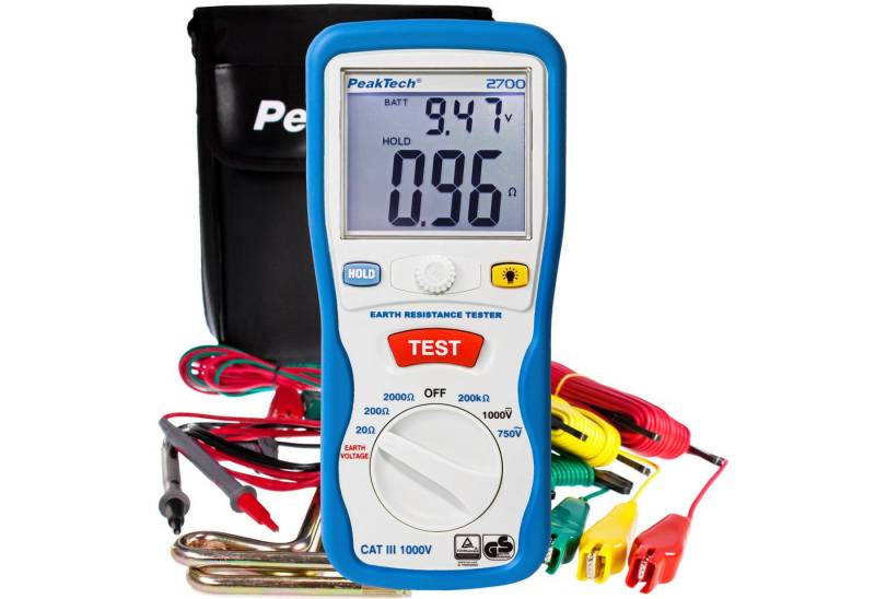 PeakTech Spannungsprüfer PeakTech P 2700: Erdwiderstandsmessgerät ~ 2.000 Counts ~ 2000 Ohm, (1 St) von PeakTech