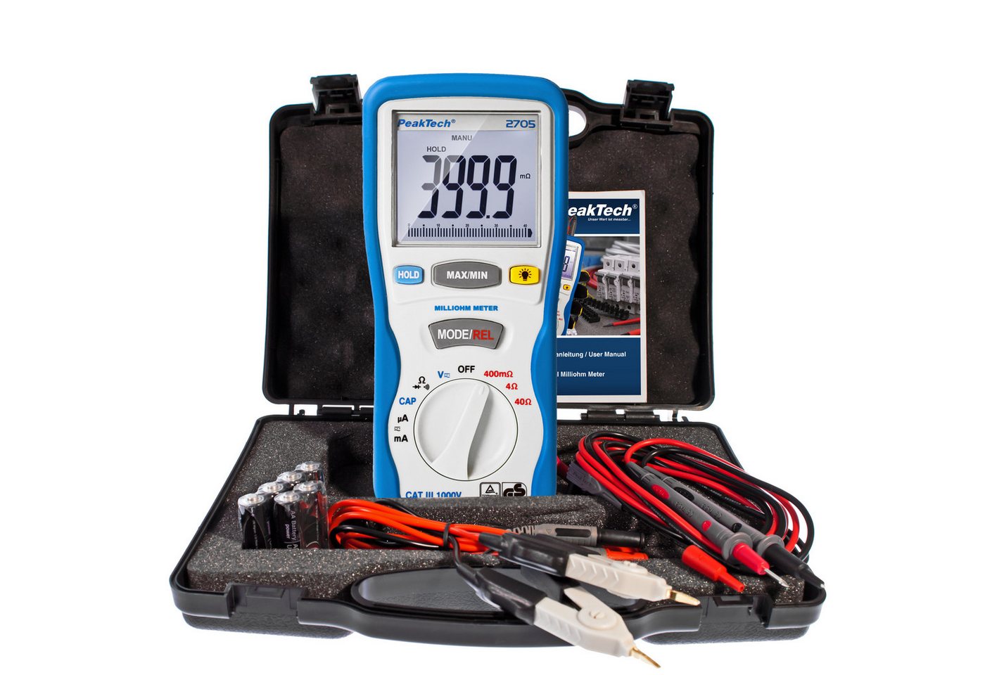 PeakTech Spannungsprüfer PeakTech P 2705: Milliohmmeter ~ 4.000 Counts ~ 400 MOhm /4/40 Ohm, (1 St) von PeakTech