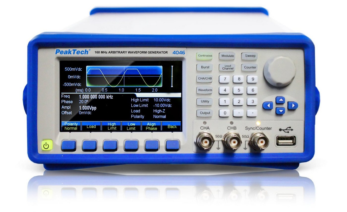 PeakTech Spannungsprüfer PeakTech P 4046: Arbiträr Signalgenerator 2-CH ~ 1µHz-160 MHz (TFT), (1 St) von PeakTech