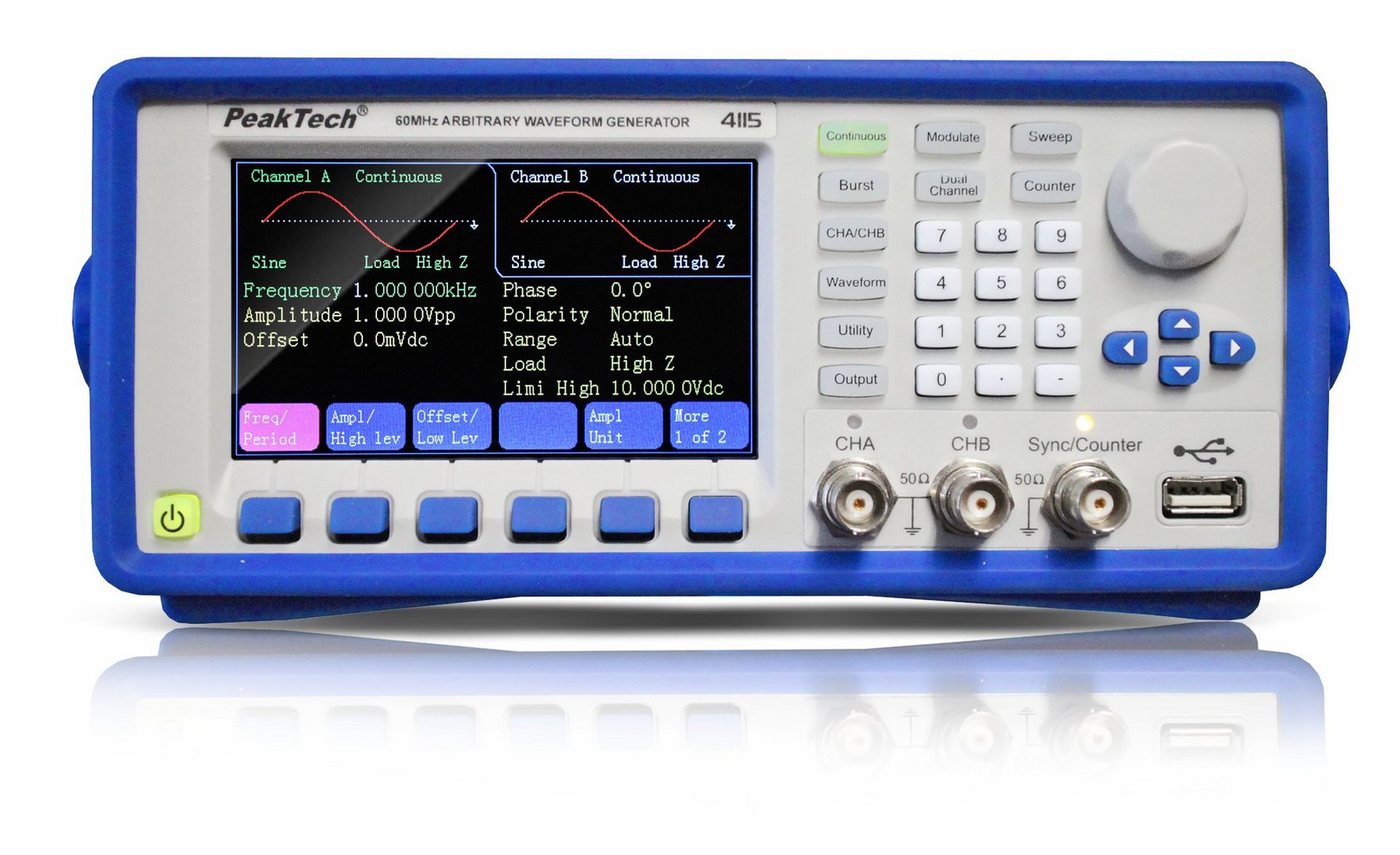 PeakTech Spannungsprüfer PeakTech P 4115: Arbiträr Signalgenerator, 1µHz - 60MHz, TFT-Anzeige, (1 St) von PeakTech