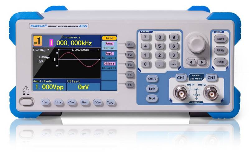 PeakTech Spannungsprüfer PeakTech P 4165: Arbiträr Signalgenerator, 1 µHz - 60 MHz, TFT-Anzeige, (1 St) von PeakTech