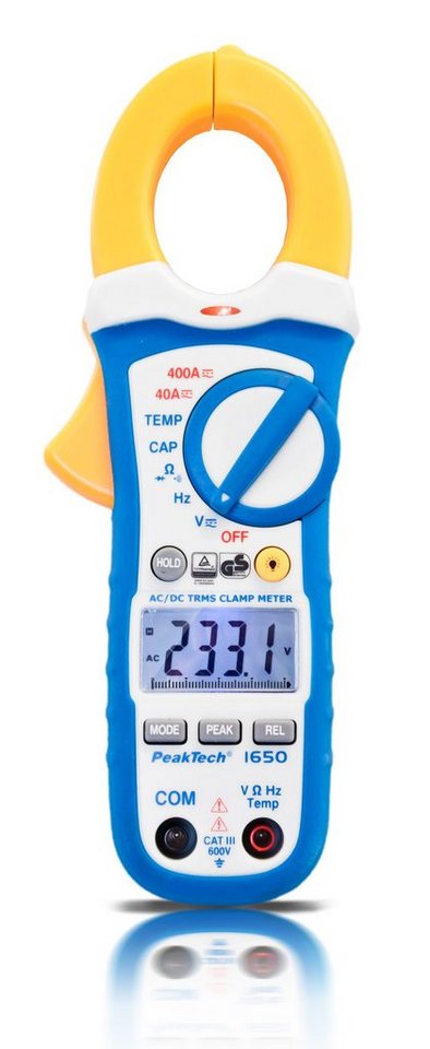 PeakTech Strommessgerät PeakTech 1650: Stromzangenamperemeter ~ 400 A AC/DC mit TrueRMS & DMM, 1-tlg. von PeakTech