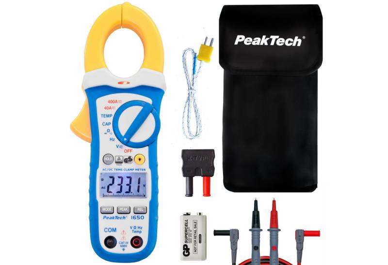 PeakTech Strommessgerät PeakTech 1650: Stromzangenamperemeter ~ 400 A AC/DC mit TrueRMS & DMM, 1-tlg. von PeakTech