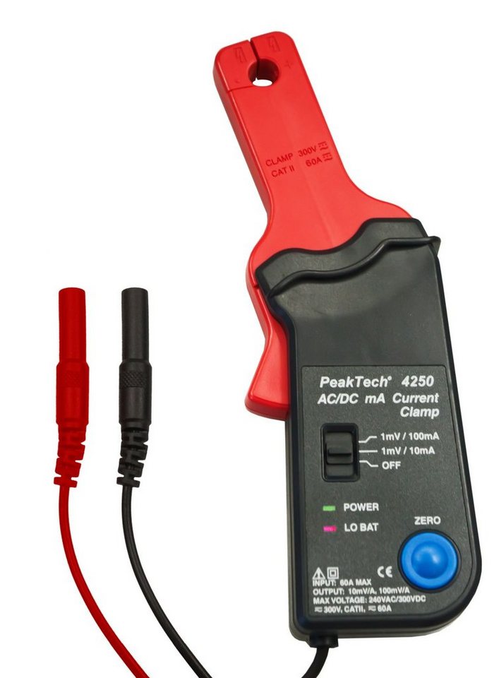 PeakTech Strommessgerät PeakTech P 4250: Stromzangen-Adapter ~ 60 A AC/DC, 4mm Anschlußstecker, 1-tlg. von PeakTech