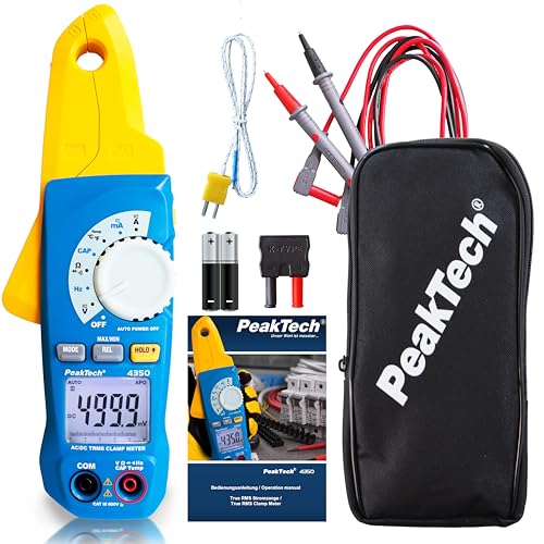 PeakTech P 4350 – True RMS Stromzange mit 4000 Counts – Strommessgerät mit Autorange-Funktion – Stromzange AC/DC 80A mit eingebauter LED-Lampe – Max 600V – Blau von PeakTech