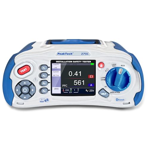 PeakTech 2755 – VDE-0100 Installationstester mit Bluetooth USB & SD-Karte - Multifunktions-Isolationsmessgerät mit 3,5" Farb-TFT Display (IP 65) und App für iOS & Android - CAT III 600V von PeakTech