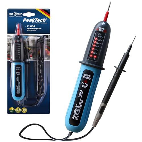 PeakTech P1094 – Digitaler 2-Poliger Spannungsprüfer AC/DC von 12V bis 400V – Hochwertiger Stromprüfer mit LED-Anzeige und akustischem Warnsignal – Spannungsmesser mit IP54 Schutzklasse – CAT III 400V von PeakTech