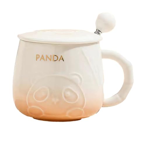 Peakpet Niedliche Panda Kaffeetasse Neuheit 400 ml Keramik Kaffeebecher mit Deckel und Löffel Lustige 3D Panda Teetasse 400ml Frühstück Tasse für Frau Kinder Mama Mädchen Freunde (Rosa) von Peakpet