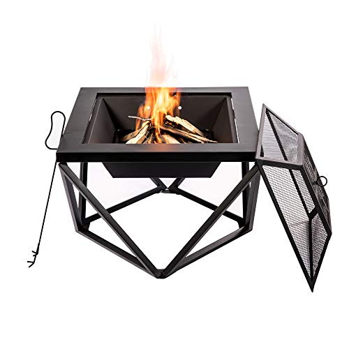 Peaktop Home Garten Holzbefeuerte Feuerstelle, Holzofen-Feuerstelle für den Außenbereich mit Deckel PT-FW0002 grau schwarz von Peaktop