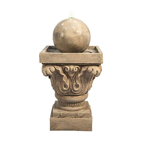 Teamson Home Garden Wasserspiel mit Lichtern, Outdoor-Kugel, traditioneller Wasserbrunnen und Pumpe, Indoor-Kaskaden-Zen-Wasserfall-Ornament, Terrassendekoration, Braun, 38.0x38.0x70.5 von Peaktop