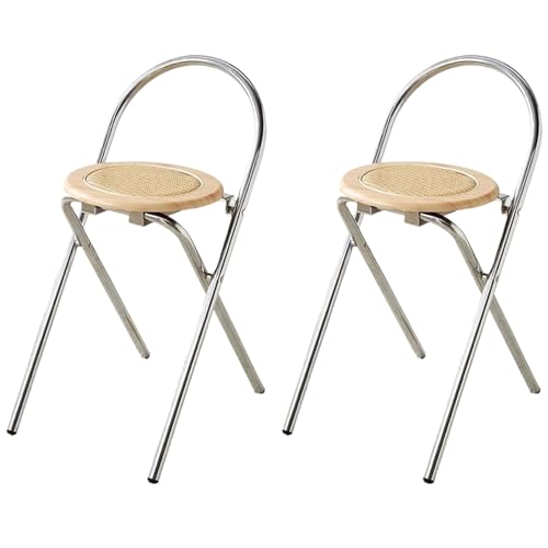 Pealihuy Barhocker mit rundem Holzsitz, tragbare Faltbare Hocker, Faltbare Barstühle für Zuhause, Küche, Frühstück, Natur 50 cm (20 Zoll) (2 Stück) von Pealihuy