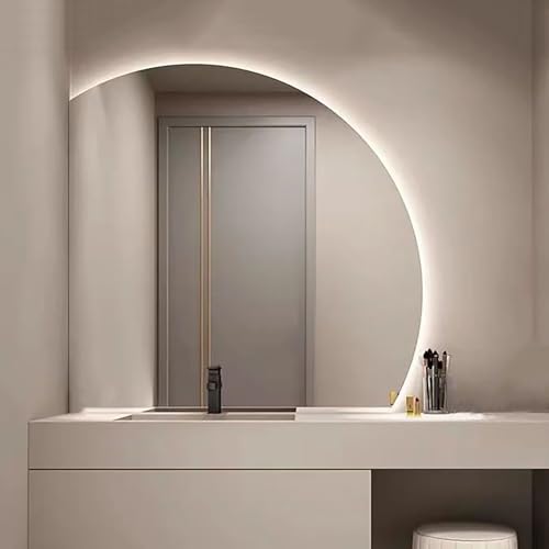 Pealihuy Halbrunder Badezimmerspiegel, moderner intelligenter 3-Farben-LED-Schminkspiegel, beschlagfreier, hintergrundbeleuchteter dekorativer Spiegel, explosionsgeschützter HD-Wandspiegel von Pealihuy