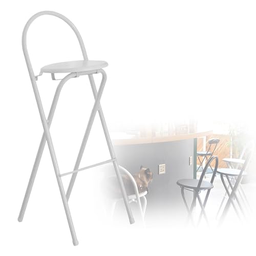 Pealihuy Home Klapphocker, robuster Hochstuhl mit Rückenlehne, tragbarer runder Hocker für die Frühstücksküche mit Fußstütze (weiß, 65 cm) von Pealihuy