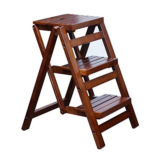 Pealihuy Klappbare Stufen Treppenleitern 3 Trittleiter Holz Tritthocker/Stuhl, klappbarer Treppenhocker Mehrzweck-Tritthocker Hausgartenwerkzeug Gummi-Holz-Trittleiter von Pealihuy